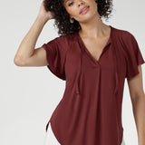 The Rosewood shade offers a warm, refined richness that pairs effortlessly with both neutrals and deeper tones. Wear with wide-leg pants or tailored separates for a polished, relaxed look. Made in Australia with integrity.