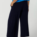 Women's wide leg culotte pants are the perfect workwear staple. Now available in regular & short lengths for tall and petite height women. Australian made clothing brand Leina & Fleur stock these culottes in  sizes 8-24.