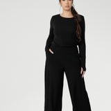 Wide leg  culotte pants are made from dry touch jersey. Worn by size 18 woman - shop online at Australian women's clothing brand Leina & Fleur in sizes 8-24, with regular & short lengths available.
