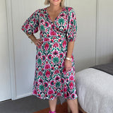 Esha Dress Elbow Sleeve in White Lotus Stretch Silk