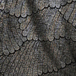 Fabric swatch of bronze foil metallic print jersey fabric used by Australian occasionwear brand, Lein ana Fleur to make women's tops for going out.