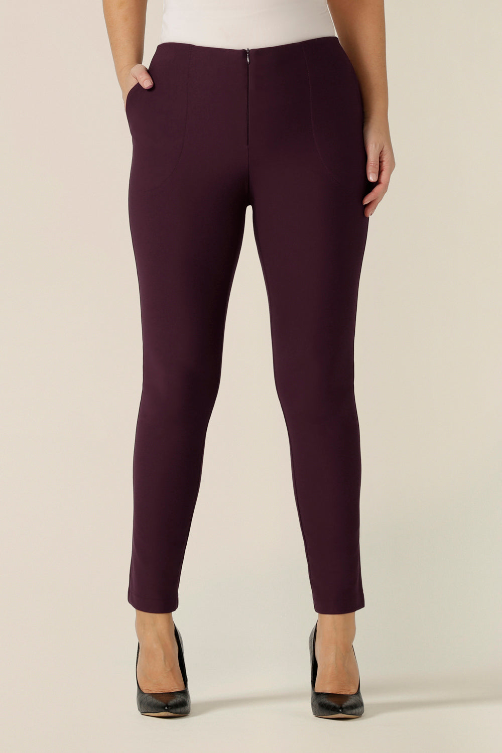 Slim leg, cropped length pants with pockets by Australian-made women's clothing brand, L&F. 