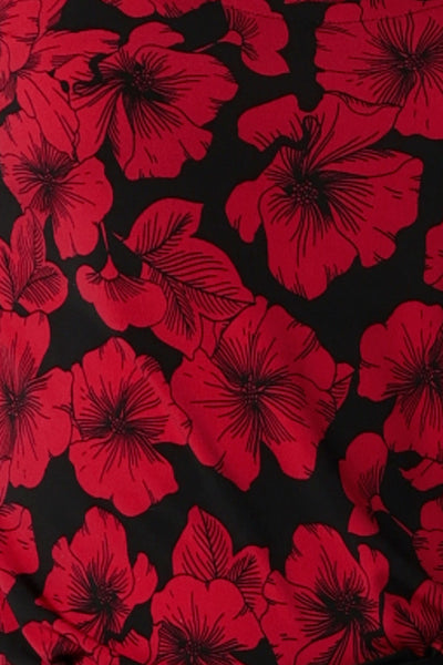 Bold Poppy fabric material with a black base and flower. Made in Australia for women size 8 - 24. 