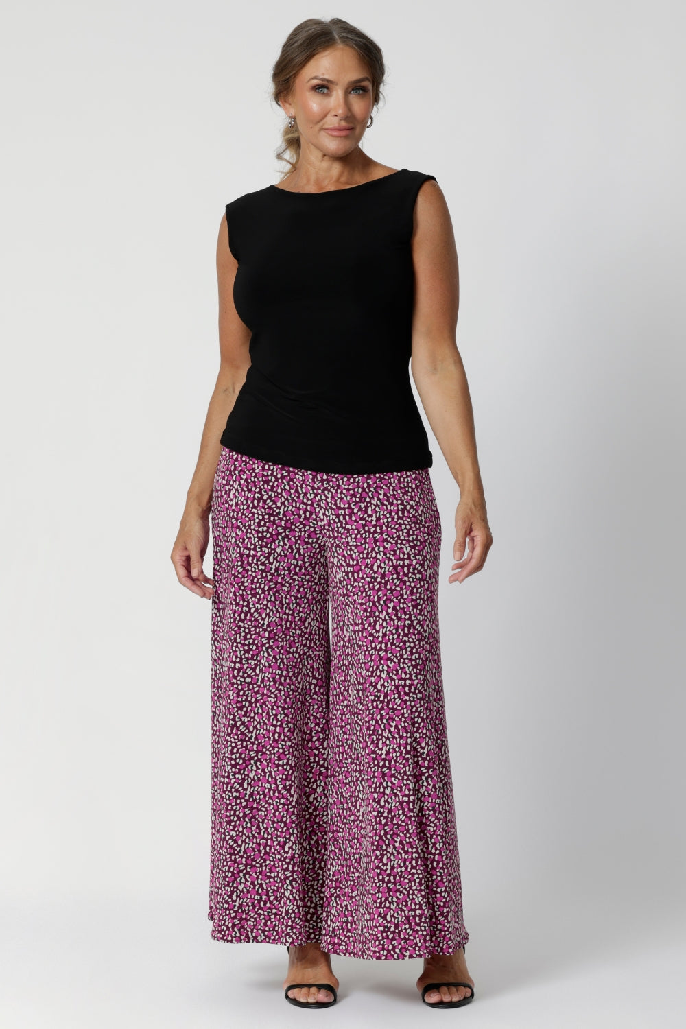 The Caspian Pant is the ultimate statement piece for effortless style with a touch of drama. With wide, flowing palazzo legs, they create a bold, flattering silhouette that moves beautifully with every step. Available in sizes 8-24.