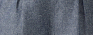 A swatch of Australian-made clothing brand, Leina and Fleur's Chambray fabric used for soft tailoring and work wear pants and jackets.
