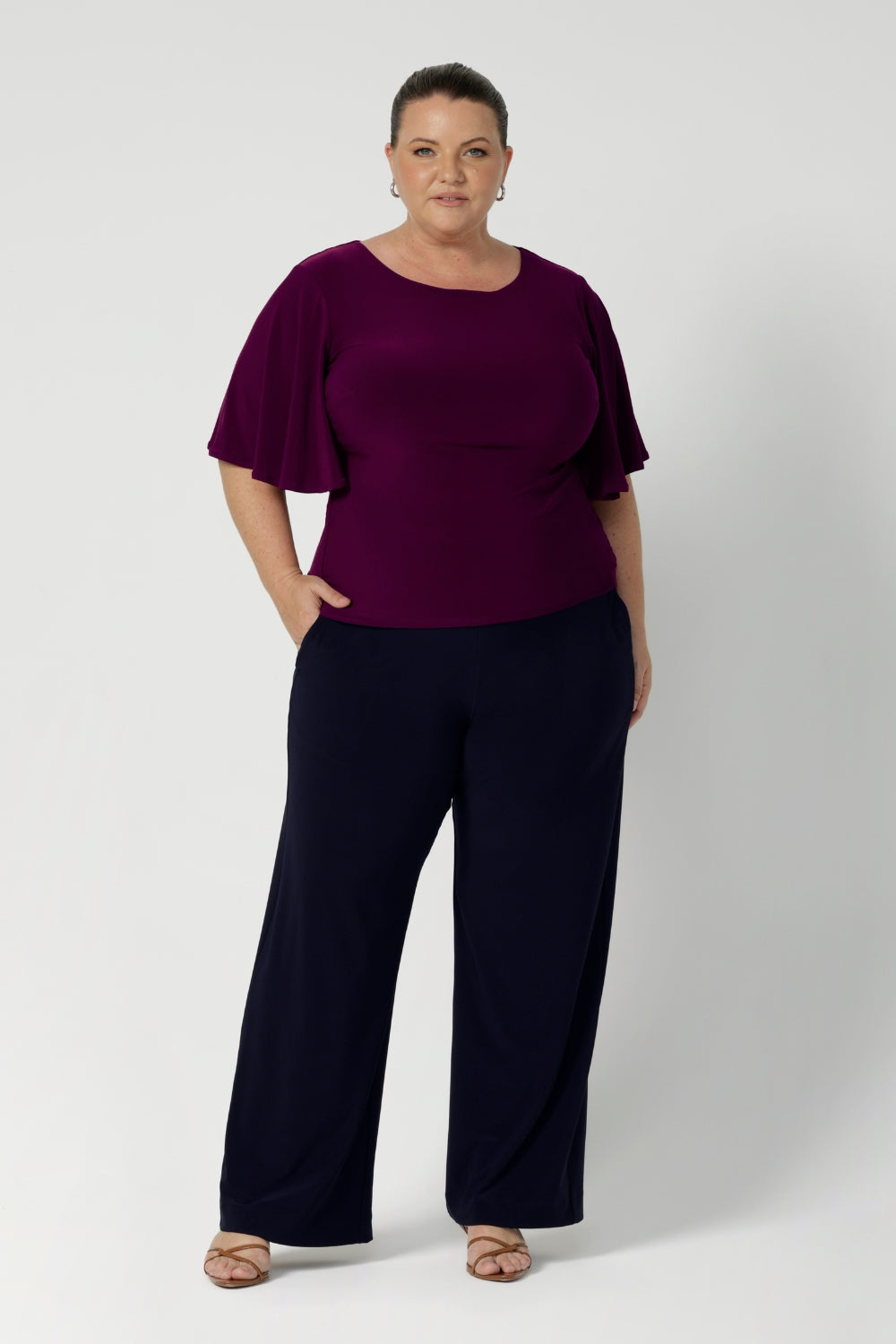 Flutter-sleeved top from Leina & Fleur is the perfect blend of chic sophistication and everyday comfort. Crafted with care by Leina & Fleur. Considered design made from stretchy, dry-touch jersey fabric that feels soft against the skin while providing excellent flexibility and durability.