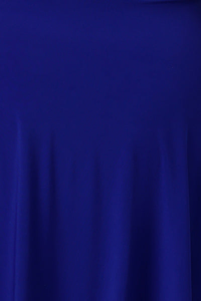 swatch of Australian and New Zealand fashion label L&F's cobalt blue dry touch jersey fabric used to make women's wrap dresses, casual tops and skirts.