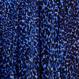 swatch of cobalt jaguar animal print jersey fabric used by Australian and New Zealand women's clothing brand, Leina & Fleur to make fixed wrap dresses in sizes 8 to 24.