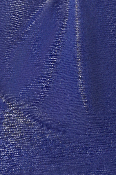 fabric swatch of cobalt Xanadu, a shimmering jersey fabric in shades of cobalt blue, this sparkly fabric is used by Australian and New Zealand women's fashion brand, L&F to make tops and accessories in their new occasionwear collection.