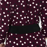 Proudly made in Australia, it’s the perfect finishing touch to elevate your work-to-weekend wardrobe with ease and sophistication. Burgundy spotted dress for event dressing and office elevating outfits. 