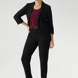 This corporate pant style is breathable and has a matching jacket options to complete the full suiting look. Made in Australia by Leina & Fleur, a woman's clothing brand that stocks sizes 8-24.