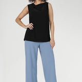  Smooth on the body, it features a softly draped cowl neckline and bust darts for subtle shaping. Side panel detailing refines the silhouette, with an optional belt for adjustable styling. Made in Australia.