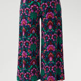 Featuring a bold floral print in vibrant shades of pink, green, burgundy, and blue, these culottes are designed with a modern, extra-wide leg that delivers both style and ease. The pull-on style with a double-layer waistband ensures a smooth, flattering fit, while functional side pockets with visible stitching add a touch of detail and practicality.