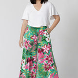 These printed floral culottes are the perfect combination of comfort and style, designed with petite heights in mind. Featuring a flattering flared pant silhouette, they offer a relaxed, yet chic fit that elongates the legs and moves effortlessly with you. The pull-on style ensures ease of wear, while the slinky jersey fabric drapes beautifully, offering a soft, fluid feel against the skin.