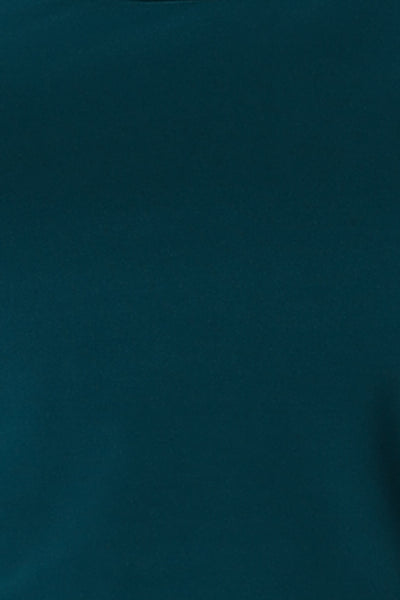 A  dark teal jersey fabric swatch used by Australian-made women's clothing brand, L&F to make women's workwear tops.