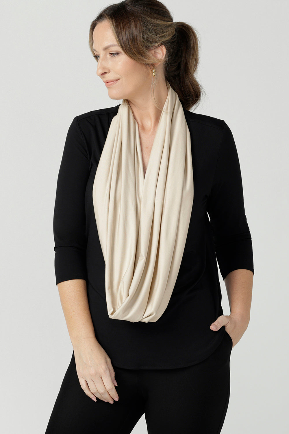 complete your capsule wardrobe for work, travel and play with this Infinity Scarf in luxurious and soft silt bamboo jersey.