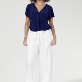 Devin Drawstring Pant White in Twill
