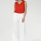 Devin Drawstring Pant White in Twill