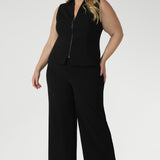 Black work wear pants. Easy care fabric used to craft pants is scuba crepe. Off duty pants provide breathable stretch and comfort. Australia Made for woman in Australia and New Zealand. Leina & Fleur is a woman’s clothing brand that has sizes ranging from 8 to 24 including plus sizes and petite sizes. 