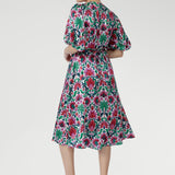 Esha Dress Elbow Sleeve in White Lotus Stretch Silk