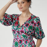 Esha Dress Elbow Sleeve in White Lotus Stretch Silk
