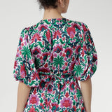 Esha Dress Elbow Sleeve in White Lotus Stretch Silk