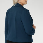 Garcia Jacket in Petrol ponte fabric by Australian and New Zealand women's clothing brand, L&F. Featuring collar and notch lapels and long sleeves, this open-fronted jacket is good for corporate wear and casual wear.
