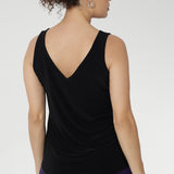 Reversible Harlee Cami shown with the V neck line back facing adding a beautiful detail when worn in reverse. 