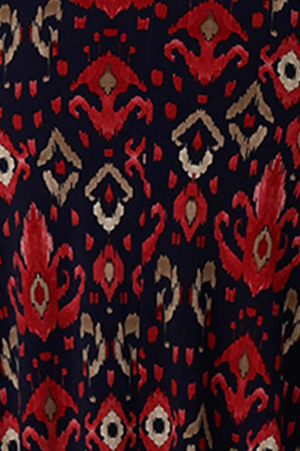 Swatch of Australian and New Zealand women's clothing label, Leina & Fleur's 'Ikat' print on stretch jersey fabric used to make a range of women's work dresses and tops.