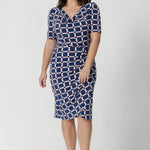 Whether you’re attending meetings, working from the office, or dressing for a business event, this dress will keep you looking chic and confident. Designed for women’s professional fashion, the Imelda Dress is your go-to for effortless style and comfort. Petite height model wears knee length workwear dress paired with platform wedges, creating an elevated outing or workwear look.