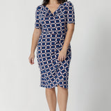 Whether you’re attending meetings, working from the office, or dressing for a business event, this dress will keep you looking chic and confident. Designed for women’s professional fashion, the Imelda Dress is your go-to for effortless style and comfort. Petite height model wears knee length workwear dress paired with platform wedges, creating an elevated outing or workwear look.