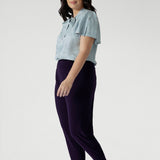 A good pant for petite women, the Indi Pant in Amethyst is worn with an oversized, 3/4 sleeve blouse. A pull-on pant in stretch jersey, these cropped length trousers make comfortable travel pants. Made in Australia by Australian and New Zealand womens clothes brand, Leina & Fleur, shop their pants in petite to plus sizes.