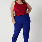 Proudly Australian made, these pants are crafted with attention to quality and detail. As part of a plus-size inclusive fashion brand, they are available in a full size range from 8 to 24, offering a flattering fit for women of all shapes and sizes. The tailored design ensures a modern, streamlined silhouette, while the waistband and cut provide comfort and ease for every figure.