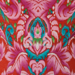 The Indian Summer print is on a lightweight Crepe Jersey that has a soft texture and stretch. The vibrant print colours are in shades of red, orange, pink, blue, green and white. This easy care fabric has a soft stretch and has been used to create summer ready collection of tops, pants & dresses.