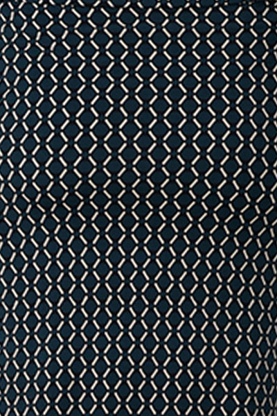 Swatch of Infinity print jersey used by Australian and New Zealand women's fashion brand, Leina & Fleur to make a range of work wear tops, dresses and skirts for women.
