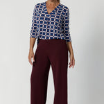 The Jaime Top is the perfect addition to your workwear wardrobe, offering effortless style and versatility that seamlessly transitions from office wear to weekend casual. Crafted from a luxurious, easy care jersey fabric, this top offers a soft stretch that provides all-day comfort while maintaining a polished, structured look. Available in sizes 8-24.