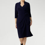 Designed with signature dry-touch stretch jersey fabric, the Jett Dress is a wrap dress with midi length skirt. Available in Sizes 8-24 and Proudly Made in Australia.