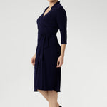 Women's wrap dress, tailored for a corporate or event settings and featuring a modern angular collar. Sizes 8-24 and Proudly Made in Australia.