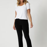 These classic black straight-leg pants are a timeless wardrobe essential, offering both style and comfort for a range of occasions. Made from soft-touch black jersey fabric, they provide a smooth, luxurious feel against the skin while offering breathability and flexibility for all-day wear.