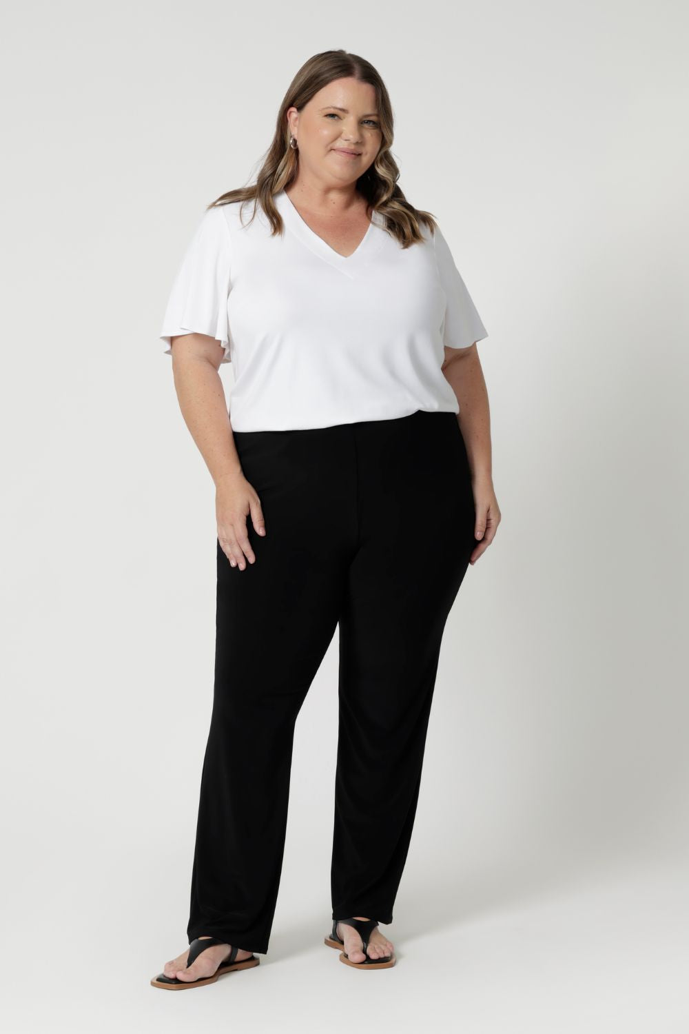 Crafted with both petite and plus-sized body types in mind, these pants offer a flattering fit for sizes 8-24. Proudly Australian-made, they are a must-have staple for those seeking everyday comfort, style, and effortless versatility. Whether you're at the office or on the go, these pants will keep you looking polished and feeling comfortable all day long.