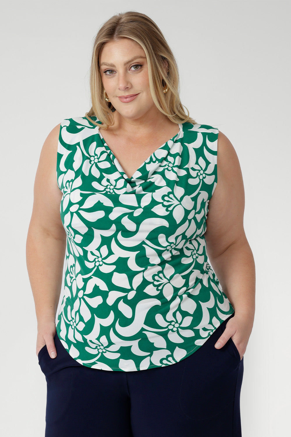  Designed to pair seamlessly with the L+F Soft Suiting Collection, it features a draped cowl neckline and a relaxed yet refined silhouette that flatters every shape.