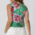 Back view of floral sleeveless top in vibrant floral print adds a pop of colour, perfect for sunny gatherings or evenings out. Available in sizes 8-24, it’s designed to be both plus and petite size friendly, offering a chic and comfortable fit for all body types and any season.