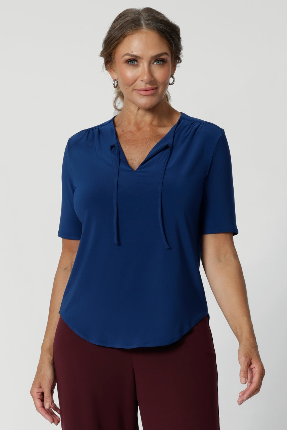 Our beloved Kodi Top is now available in a stunning Ocean colour, bringing a fresh, vibrant update to your workwear wardrobe. Crafted from a dry-touch jersey fabric with a soft stretch, the Kodi Top ensures full-body comfort, making it perfect for long days at the office or weekend outings. Available in size 8-24.