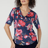 Kodi Top with Elbow Sleeve in Perfect Peony