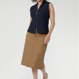 Introducing the new Landry Skirt, a refined addition to your wardrobe, expertly crafted from a caramel ponte fabric. 