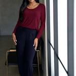 The Leith Top in Ruby is the long-sleeve evolution of our beloved Jules Top, designed for ultimate comfort and layering ease. Perfect as a standalone piece or worn under jackets and knitwear, this fitted women’s top is a must-have staple for cooler days and transitional weather. Proudly Australian made and available in sizes 8 to 24, it’s crafted from a soft-stretch, dry-touch jersey that feels as good as it looks.