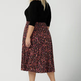 A size 18 woman wears the Melissa Dress in Terrazzo. A jersey dress with a printed skirt and pockets. Jersey dress for petite to plus size women size 8 - 24 made in Australia fashion