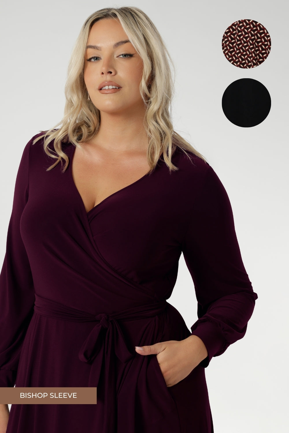 Offered in a size-inclusive range from 8 to 24, this black wrap dress is tailored to complement every shape and style. Refined, effortless, and made just for you. A custom made dress that goes everywhere and works for everything.