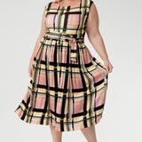 Misha Dress in Pastel Plaid with Belt