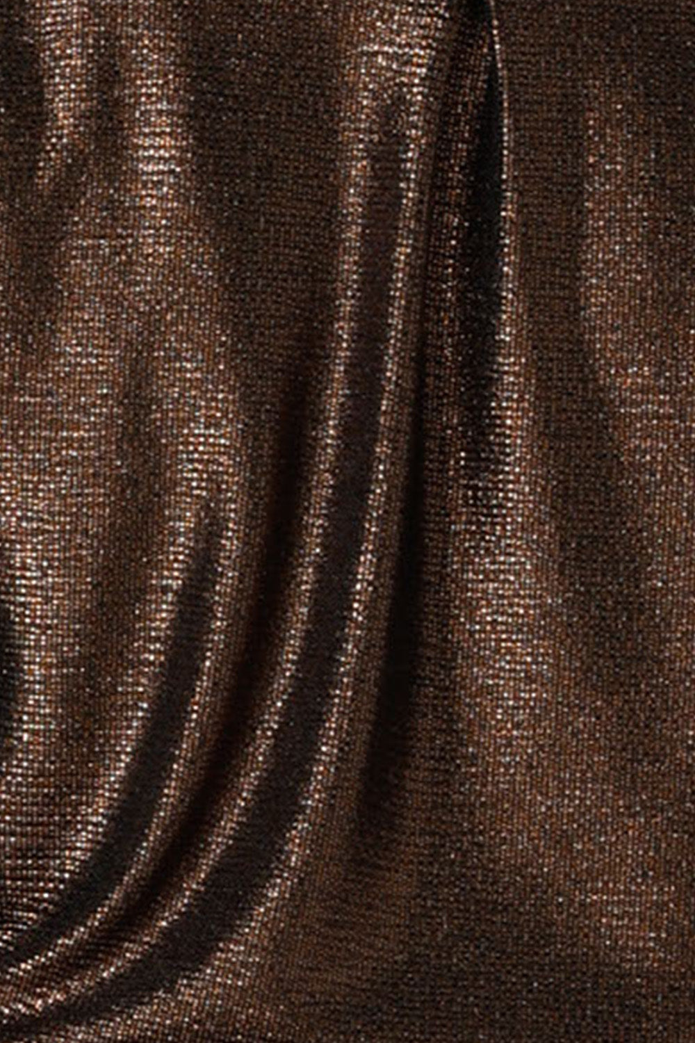 fabric swatch of Mocha Xanadu, a shimmering jersey fabric in shades of copper and brown, this sparkly fabric is used by Australian and New Zealand women's fashion brand, L&F to make evening tops and skirts in their new occasionwear collection.